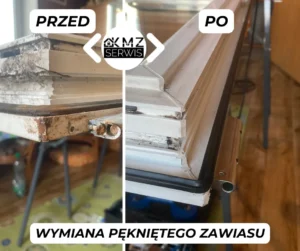 wymiana pękniętego zawiasu
